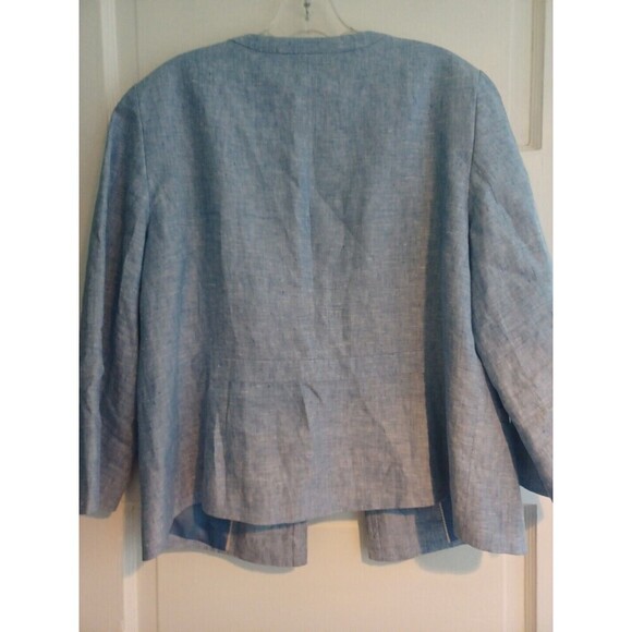 Talbots linen open blazer jacket 14 blue Coastal granny office professional - Picture 9 of 12